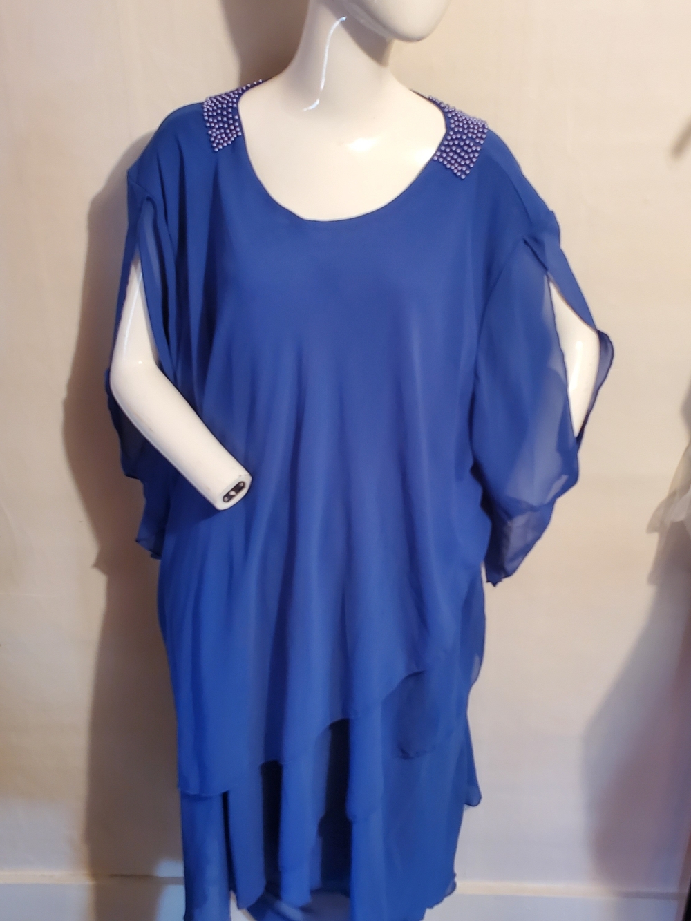 Women's Royal Blue Embellished Shoulder Chiffon Top